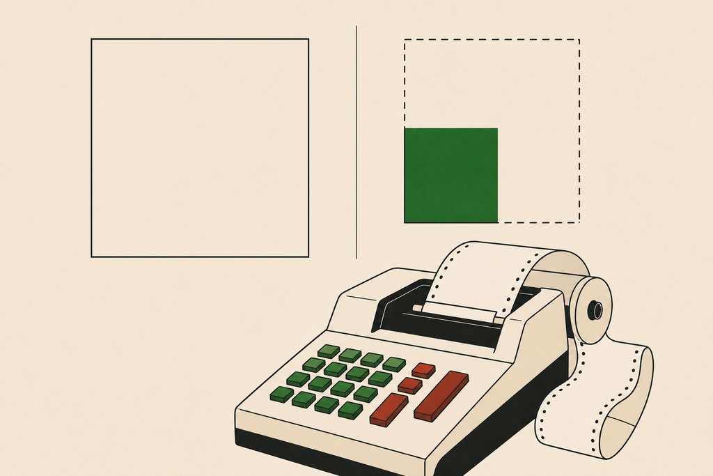 A large paper token beside a solid green square of roughly half its area.